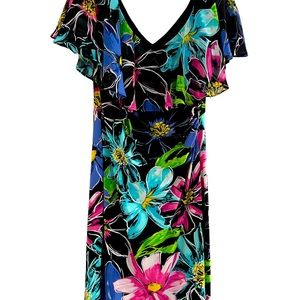 CONNECTED APPAREL Womens Black Stretch Ruffled Sleeve Dress